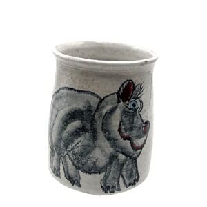 SUKI  Diamond Studio California Art Pottery Hippo Mug Hand Made Signed EUC